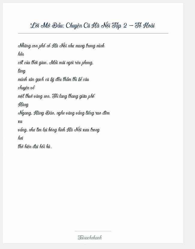 Trích đoạn Chuyện Cũ Hà Nội Tập 2 - Tô Hoài