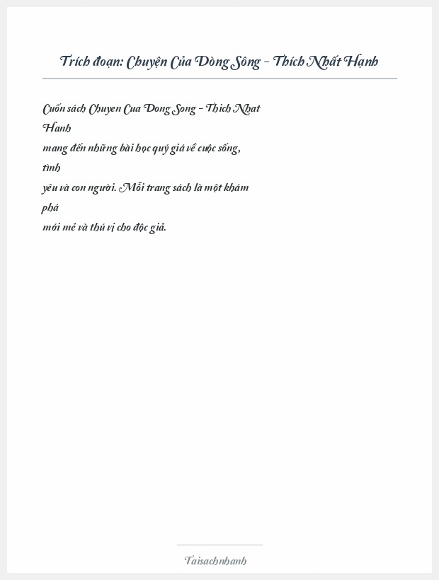 Trích đoạn Chuyện Của Dòng Sông - Thích Nhất Hạnh