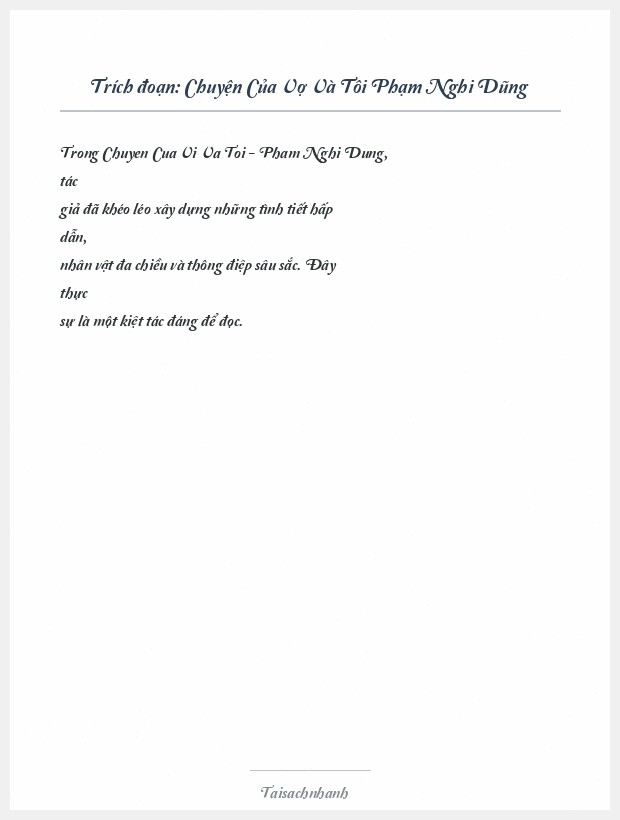 Trích đoạn Chuyện Của Vợ Và Tôi Phạm Nghi Dũng