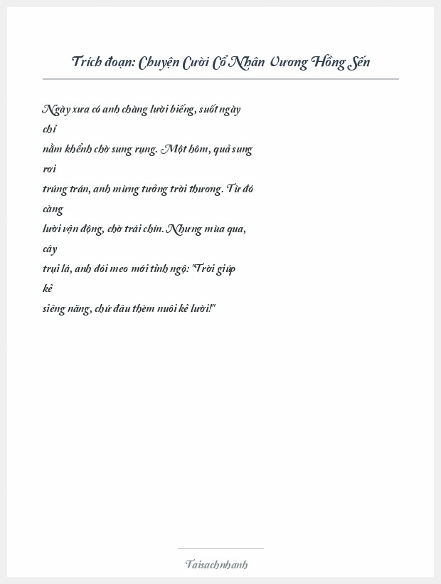 Trích đoạn Chuyện Cười Cổ Nhân Vương Hồng Sến