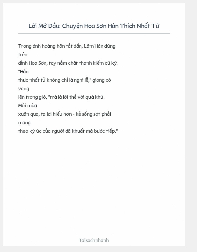 Trích đoạn Chuyện Hoa Sơn Hàn Thích Nhất Tử