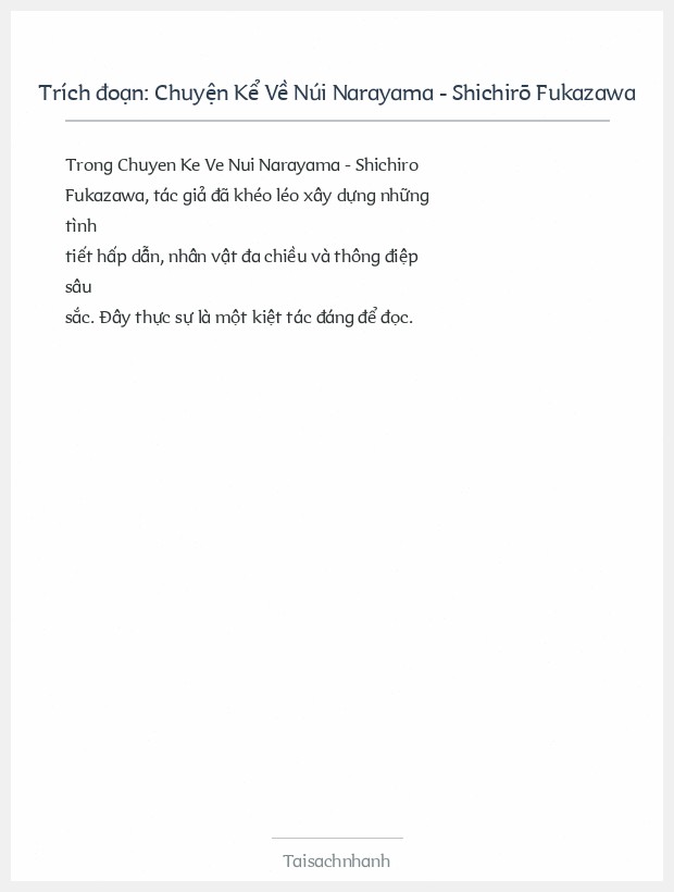 Trích đoạn Chuyện Kể Về Núi Narayama - Shichirō Fukazawa