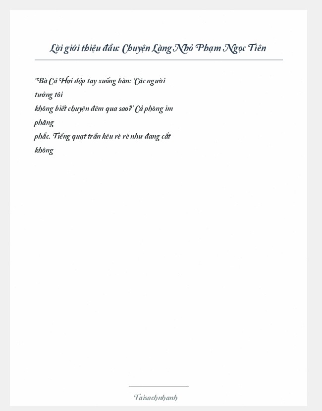 Trích đoạn Chuyện Làng Nhỏ Phạm Ngọc Tiên