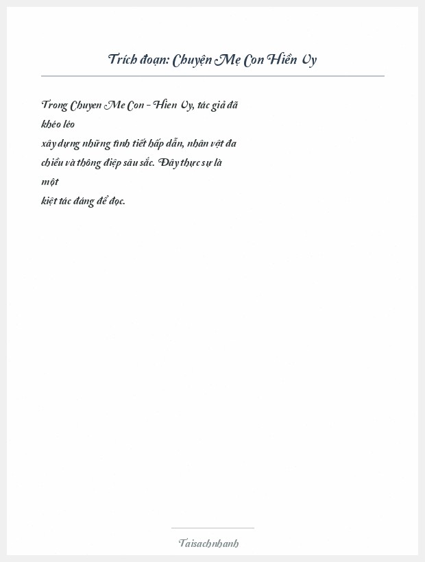 Trích đoạn Chuyện Mẹ Con Hiền Vy