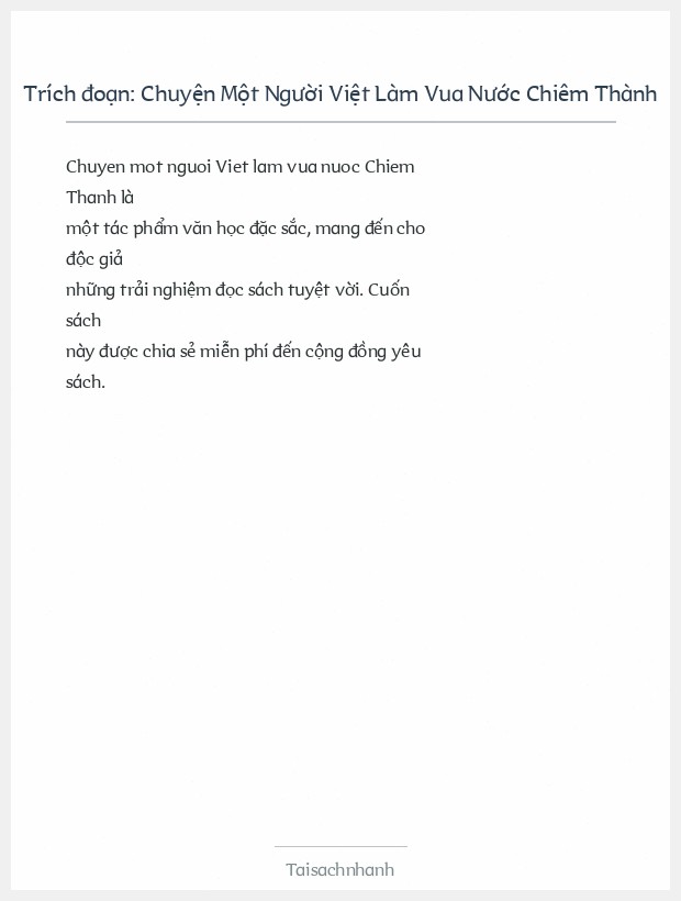 Trích đoạn Chuyện Một Người Việt Làm Vua Nước Chiêm Thành