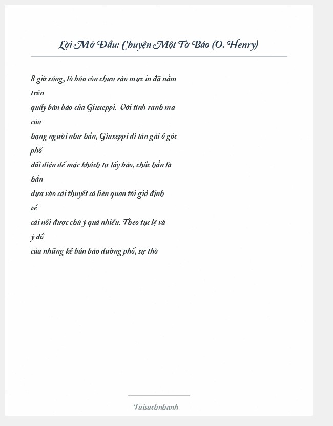 Trích đoạn Chuyện Một Tờ Báo (O. Henry)