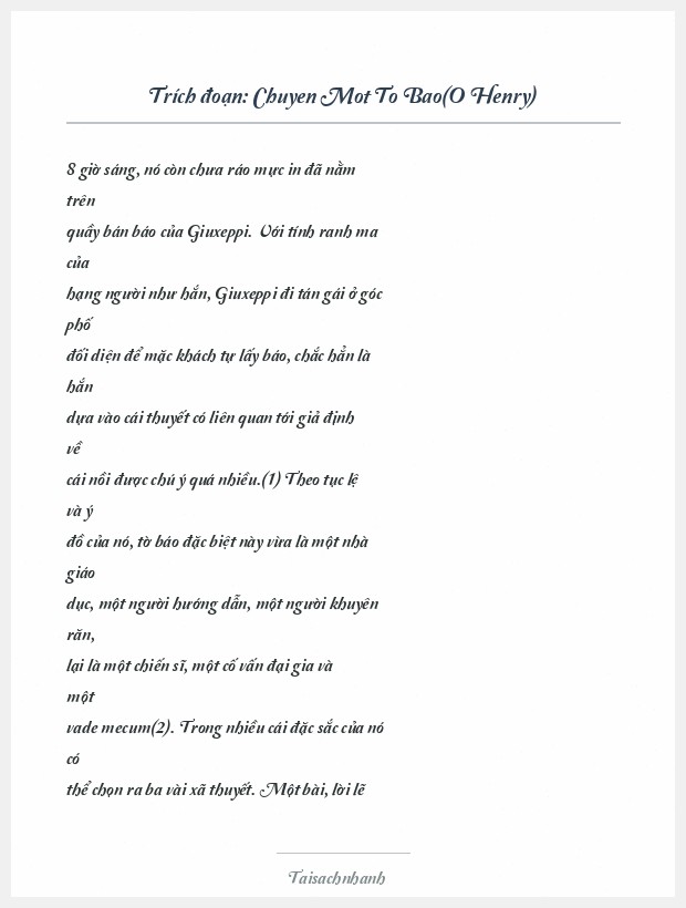 Trích đoạn Chuyen Mot To Bao(O Henry)