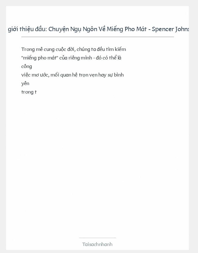 Trích đoạn Chuyện Ngụ Ngôn Về Miếng Pho Mát - Spencer Johnson