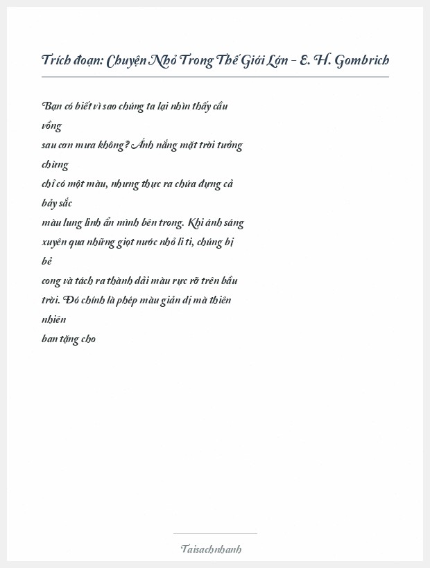 Trích đoạn Chuyện Nhỏ Trong Thế Giới Lớn - E. H. Gombrich