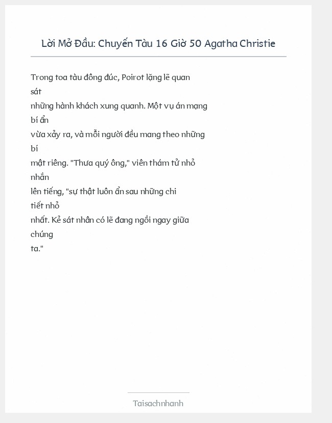 Trích đoạn Chuyến Tàu 16 Giờ 50 Agatha Christie