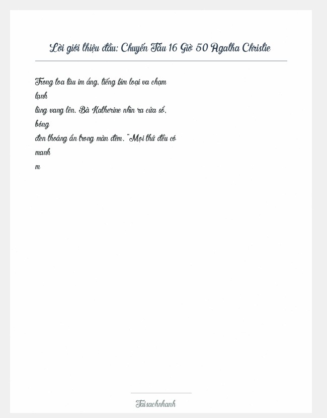 Trích đoạn Chuyến Tàu 16 Giờ 50 Agatha Christie