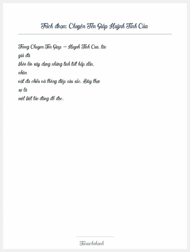 Trích đoạn Chuyện Tên Giáp Huỳnh Tinh Của