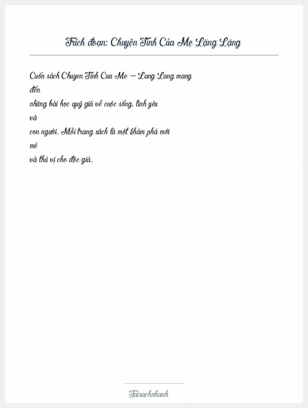 Trích đoạn Chuyện Tình Của Mẹ Lặng Lặng