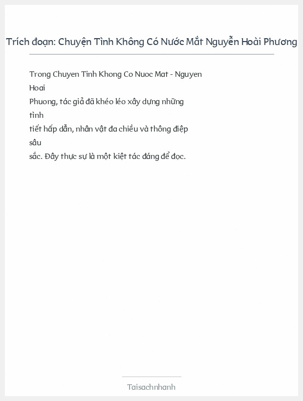Trích đoạn Chuyện Tình Không Có Nước Mắt Nguyễn Hoài Phương