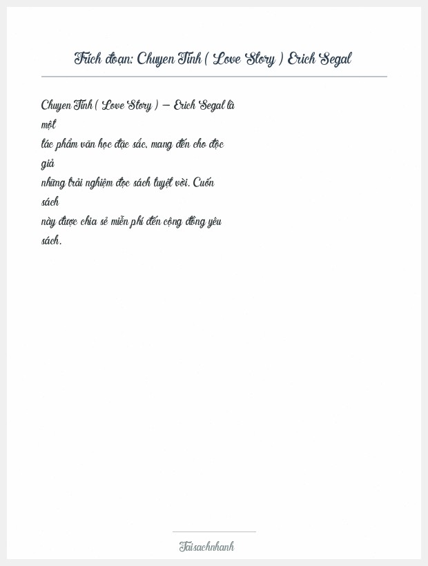 Trích đoạn Chuyen Tinh ( Love Story ) Erich Segal