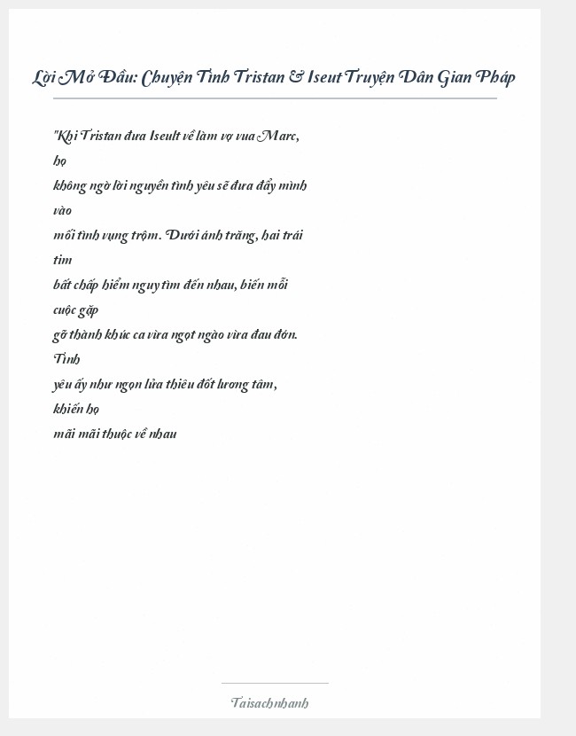 Trích đoạn Chuyện Tình Tristan & Iseut Truyện Dân Gian Pháp