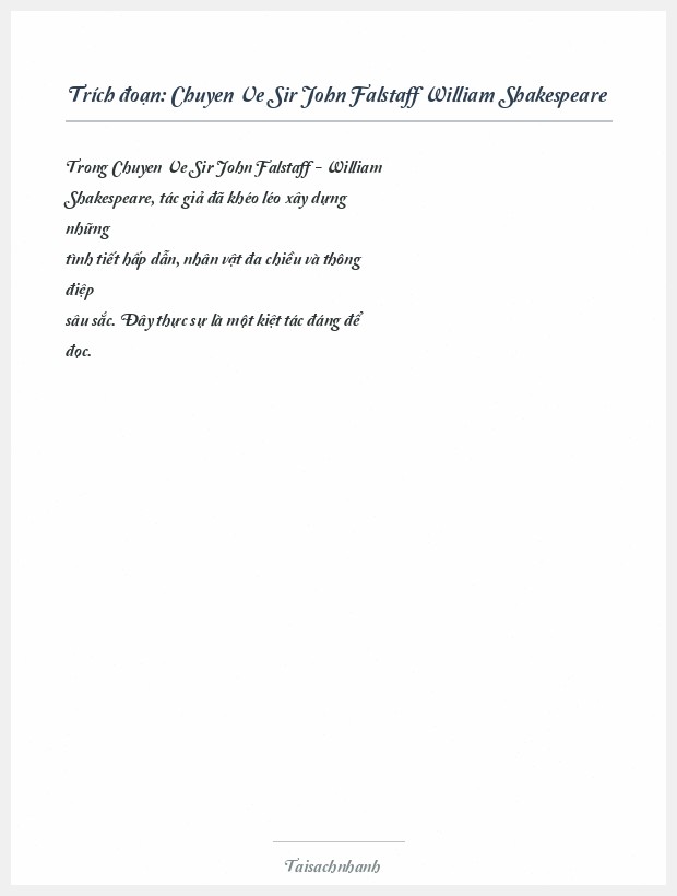 Trích đoạn Chuyen Ve Sir John Falstaff William Shakespeare