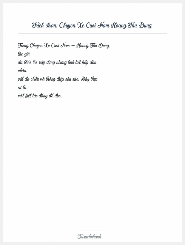 Trích đoạn Chuyen Xe Cuoi Nam Hoang Thu Dung