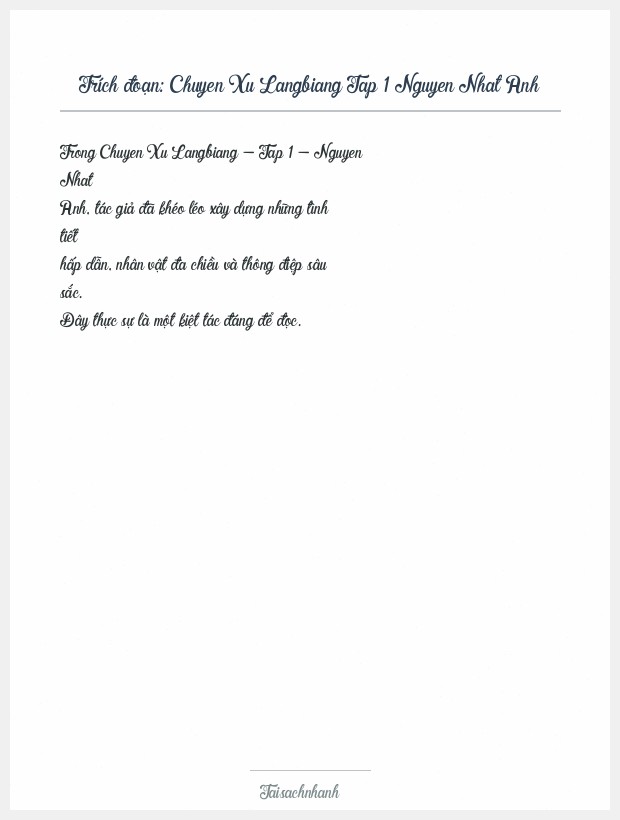 Trích đoạn Chuyen Xu Langbiang Tap 1 Nguyen Nhat Anh