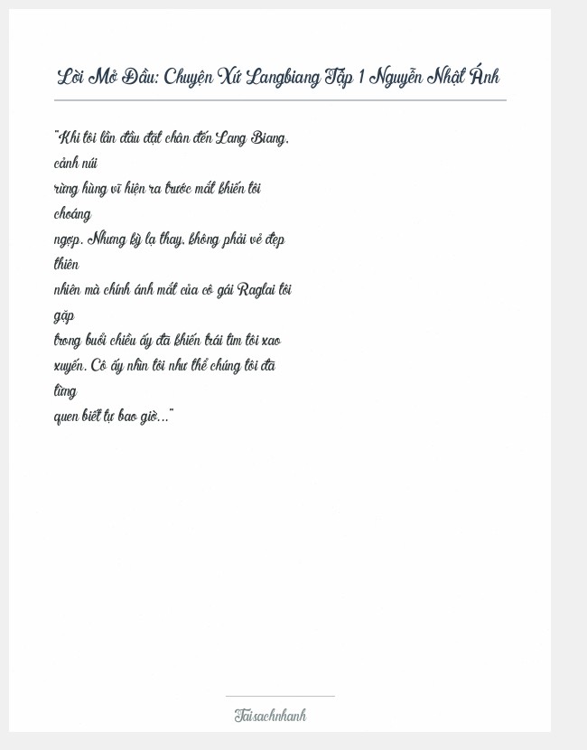 Trích đoạn Chuyện Xứ Langbiang Tập 1 Nguyễn Nhật Ánh