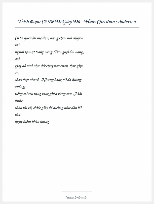 Trích đoạn Cô Bé Đi Giày Đỏ - Hans Christian Andersen