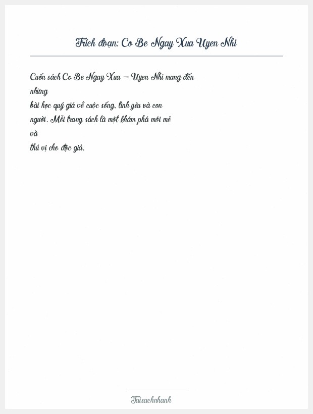 Trích đoạn Co Be Ngay Xua Uyen Nhi
