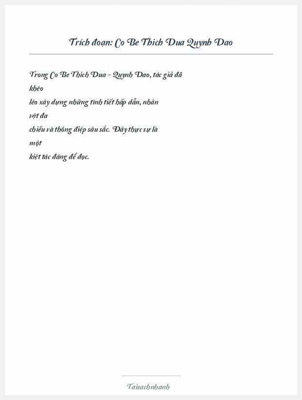 Trích đoạn Co Be Thich Dua Quynh Dao