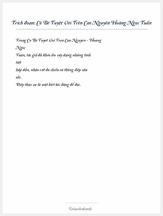 Trích đoạn Cô Bé Tuyệt Vời Trên Cao Nguyên Hoàng Ngọc Tuấn