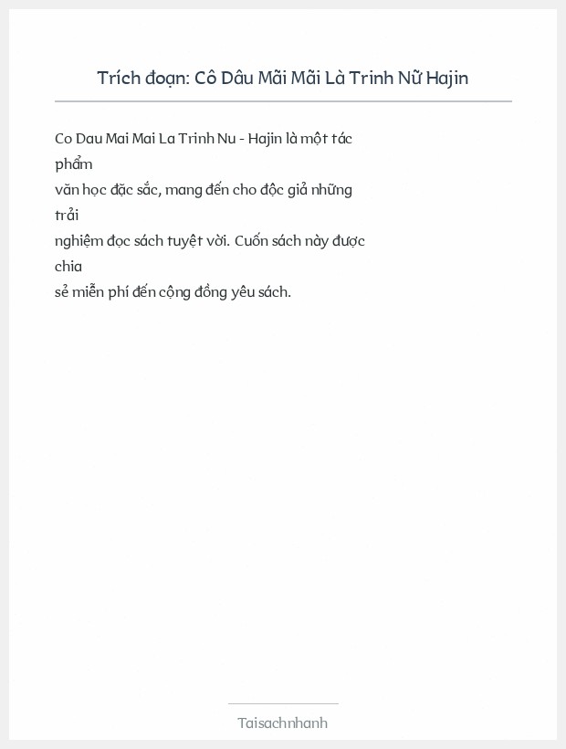 Trích đoạn Cô Dâu Mãi Mãi Là Trinh Nữ Hajin