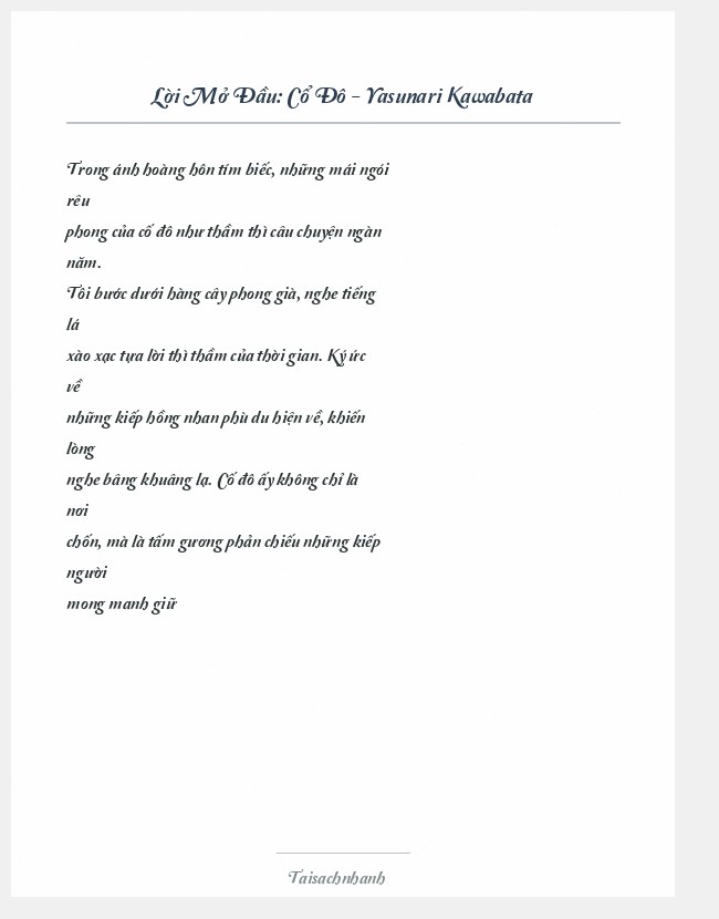Trích đoạn Cổ Đô - Yasunari Kawabata