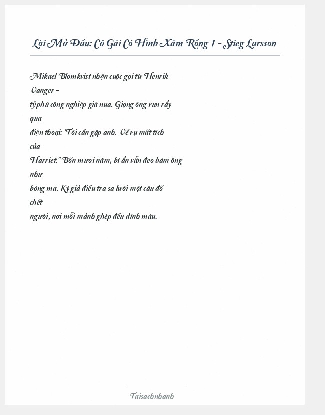 Trích đoạn Cô Gái Có Hình Xăm Rồng 1 - Stieg Larsson
