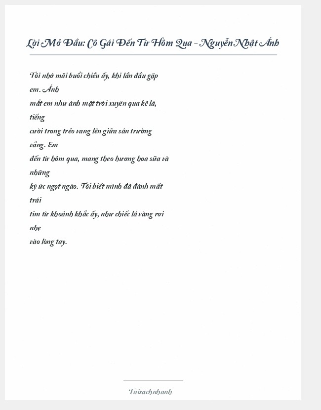 Trích đoạn Cô Gái Đến Từ Hôm Qua - Nguyễn Nhật Ánh