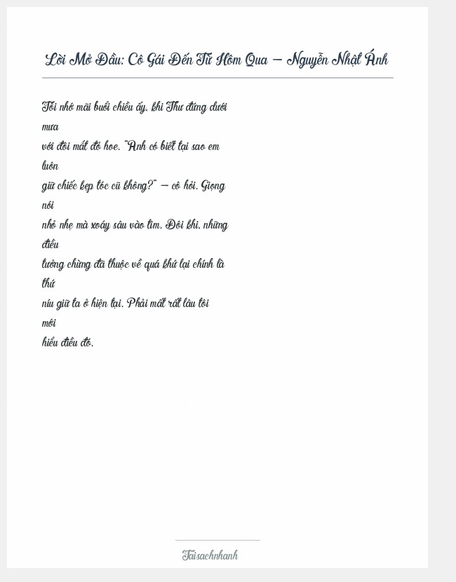 Trích đoạn Cô Gái Đến Từ Hôm Qua - Nguyễn Nhật Ánh