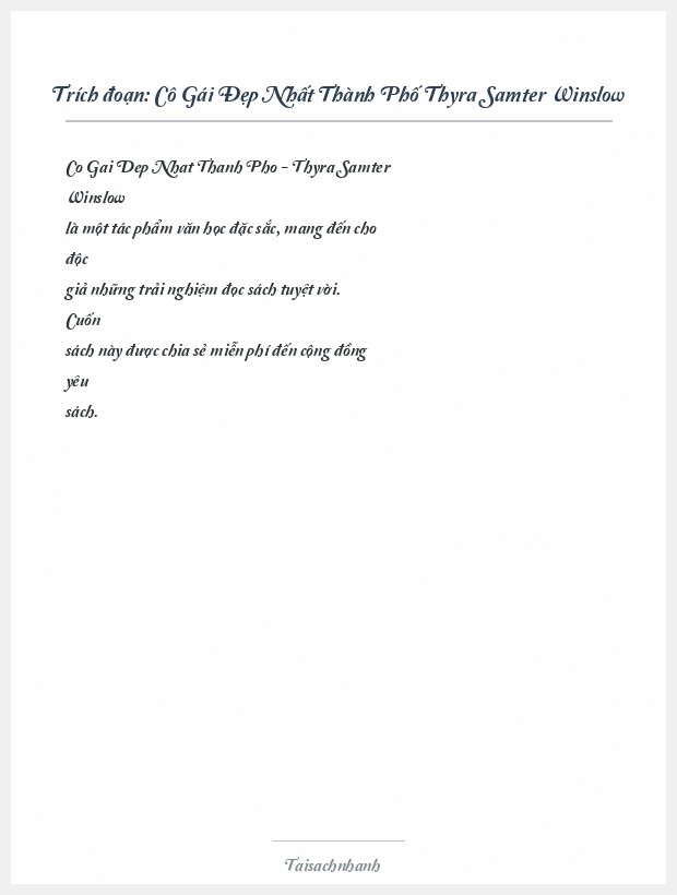 Trích đoạn Cô Gái Đẹp Nhất Thành Phố Thyra Samter Winslow