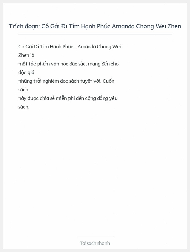 Trích đoạn Cô Gái Đi Tìm Hạnh Phúc Amanda Chong Wei Zhen