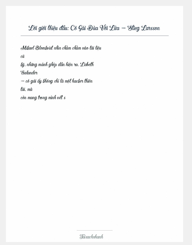 Trích đoạn Cô Gái Đùa Với Lửa - Stieg Larsson