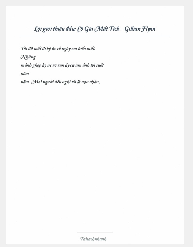 Trích đoạn Cô Gái Mất Tích - Gillian Flynn