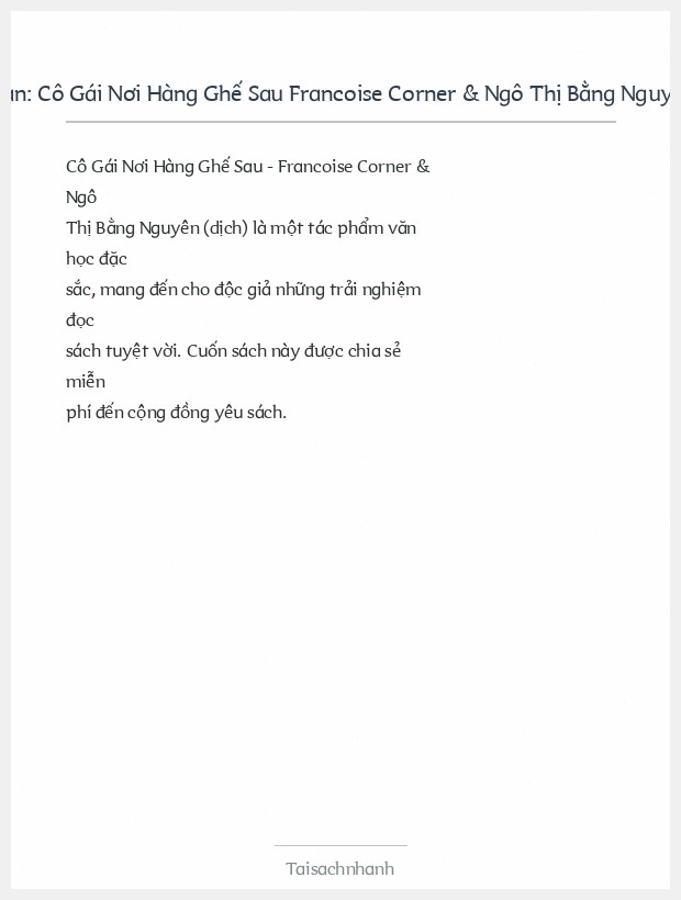 Trích đoạn Cô Gái Nơi Hàng Ghế Sau Francoise Corner & Ngô Thị Bằng Nguyên (Dịch)