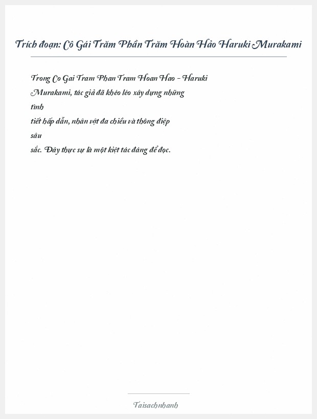 Trích đoạn Cô Gái Trăm Phần Trăm Hoàn Hảo Haruki Murakami