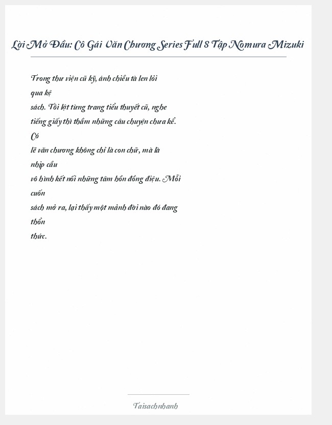 Trích đoạn Cô Gái Văn Chương Series Full 8 Tập Nomura Mizuki