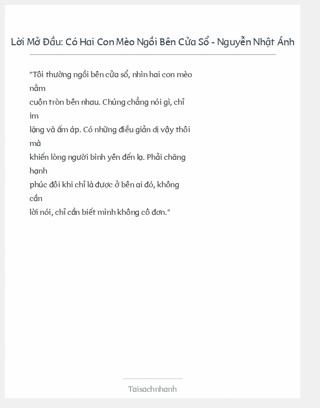 Trích đoạn Có Hai Con Mèo Ngồi Bên Cửa Sổ - Nguyễn Nhật Ánh
