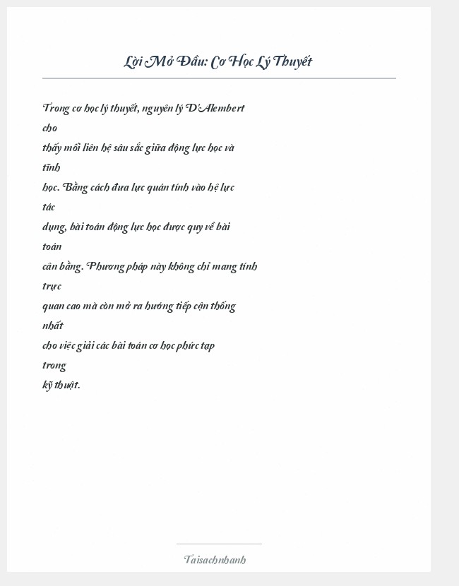 Trích đoạn Cơ Học Lý Thuyết