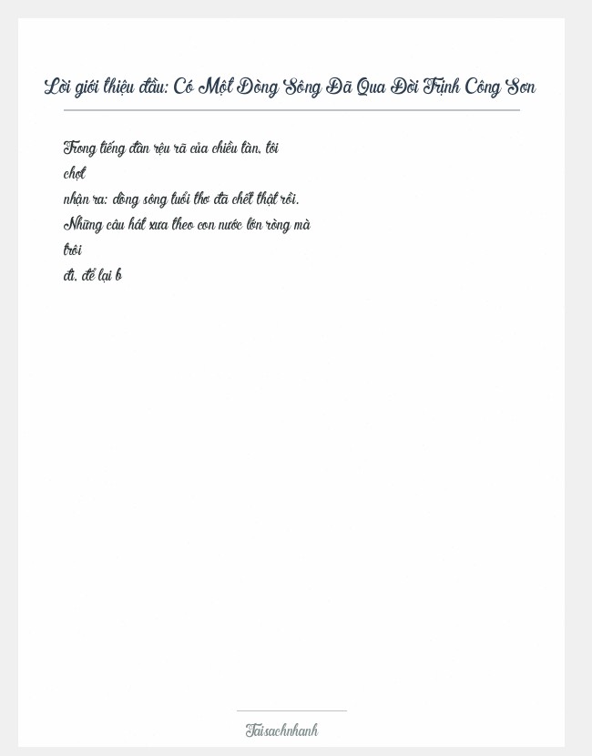 Trích đoạn Có Một Dòng Sông Đã Qua Đời Trịnh Công Sơn