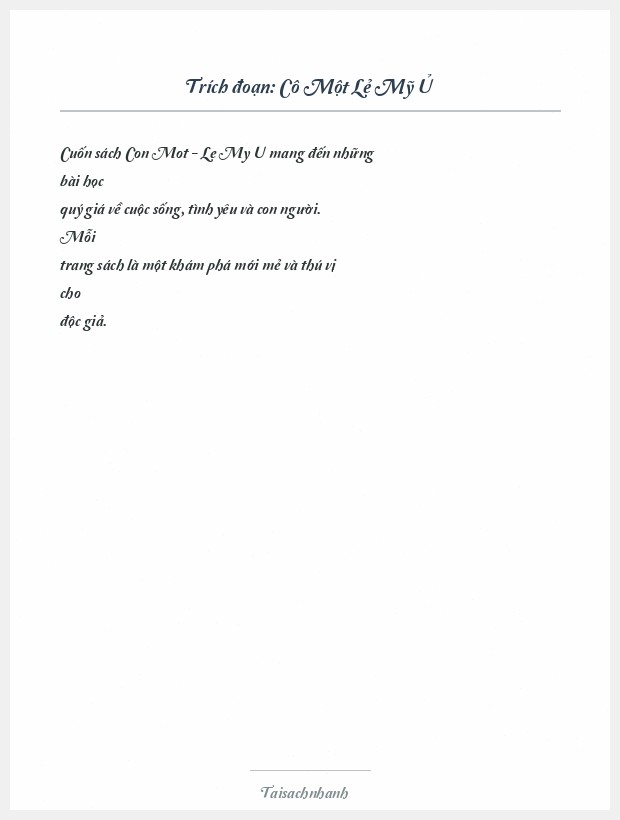 Trích đoạn Cô Một Lẻ Mỹ Ủ