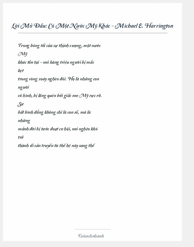 Trích đoạn Có Một Nước Mỹ Khác - Michael E. Harrington