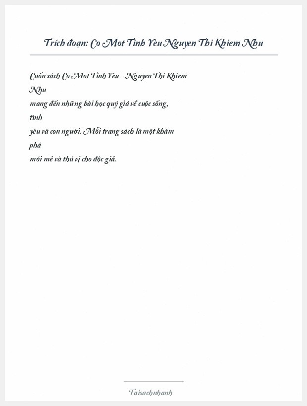 Trích đoạn Co Mot Tinh Yeu Nguyen Thi Khiem Nhu