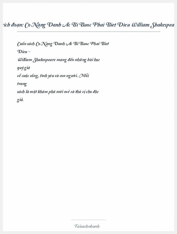 Trích đoạn Co Nang Danh Ac Bi Buoc Phai Biet Dieu William Shakespeare