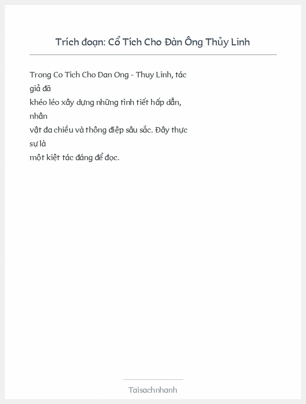 Trích đoạn Cổ Tích Cho Đàn Ông Thủy Linh