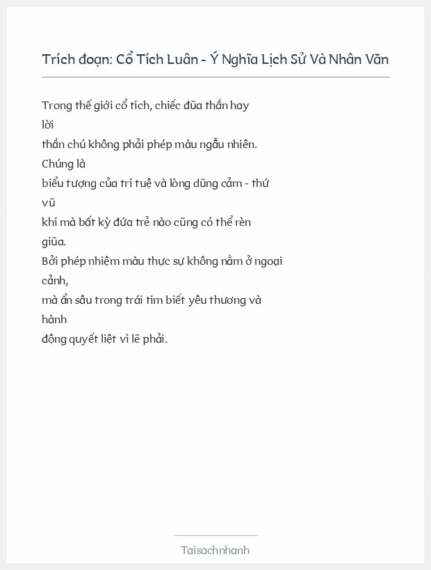 Trích đoạn Cổ Tích Luân - Ý Nghĩa Lịch Sử Và Nhân Văn