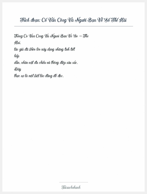 Trích đoạn Cố Vấn Công Và Người Bạn Về Số Thế Hải